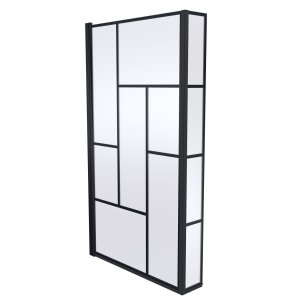 Satin Black Hinged Abstract Screen For Square L Shape Shower Bath
