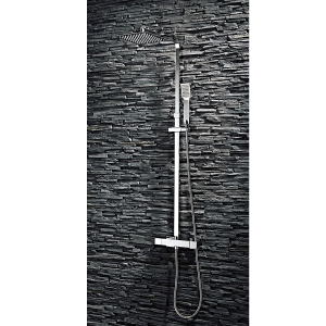 Lunar Square Thermostatic Rigid Riser Shower Kit (Chrome)