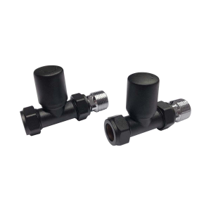 Modern Straight Radiator Valves Black (Pair)